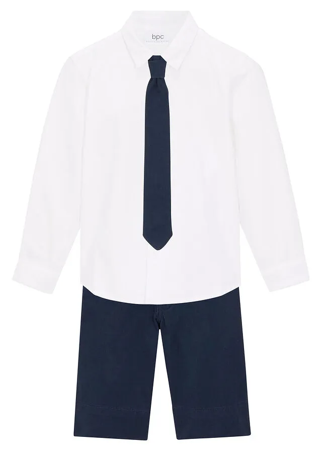 CONJUNTO DE PANTALóN CORTO, CAMISA Y PAJARITA PARA NIñOS (3 PIEZAS) AZUL MARINOBLANCO